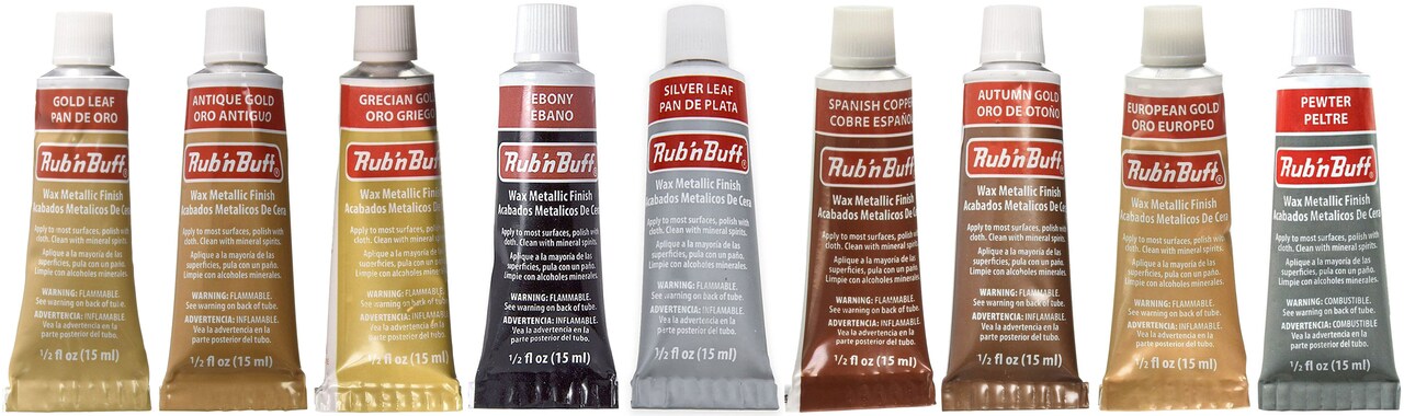 Amaco Rub 'N Buff Wax Metallic Finish, 9 Color Assortment (Gold Leaf, Antique Gold, Grecian Gold, Ebony, Silver Leaf, Spanish Copper, Autumn Gold, European Gold, Pewter)